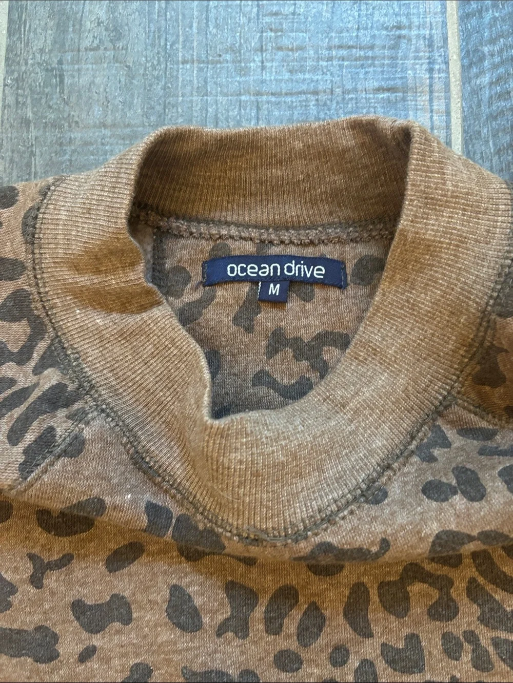 Ocean Drive Brown Leopard Print Cowl Neck Sweater